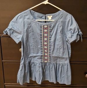 JCrew Embroidered Short Sleeve Top (sz 2)